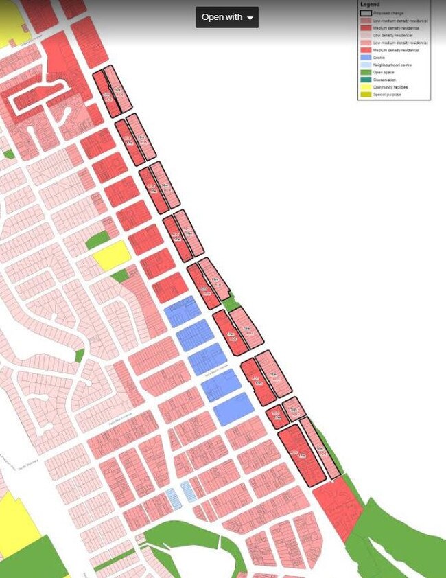 A new City Plan map showing lower density development for Palm Beach.