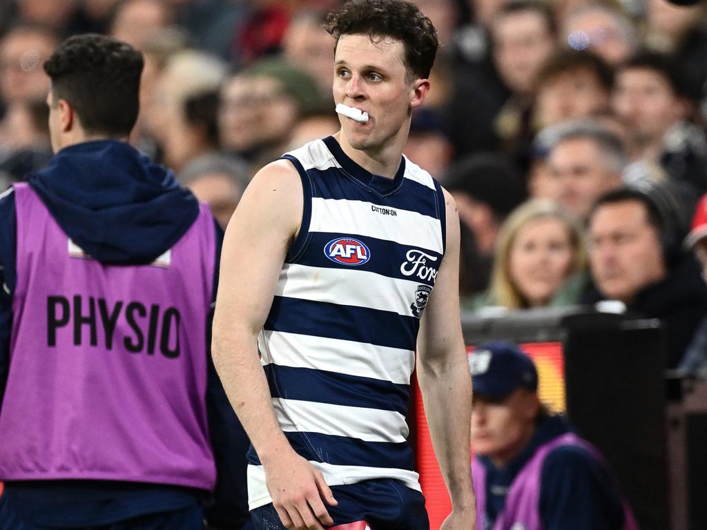 Max Holmes finished the game on the bench. Picture: Quinn Rooney/Getty Images