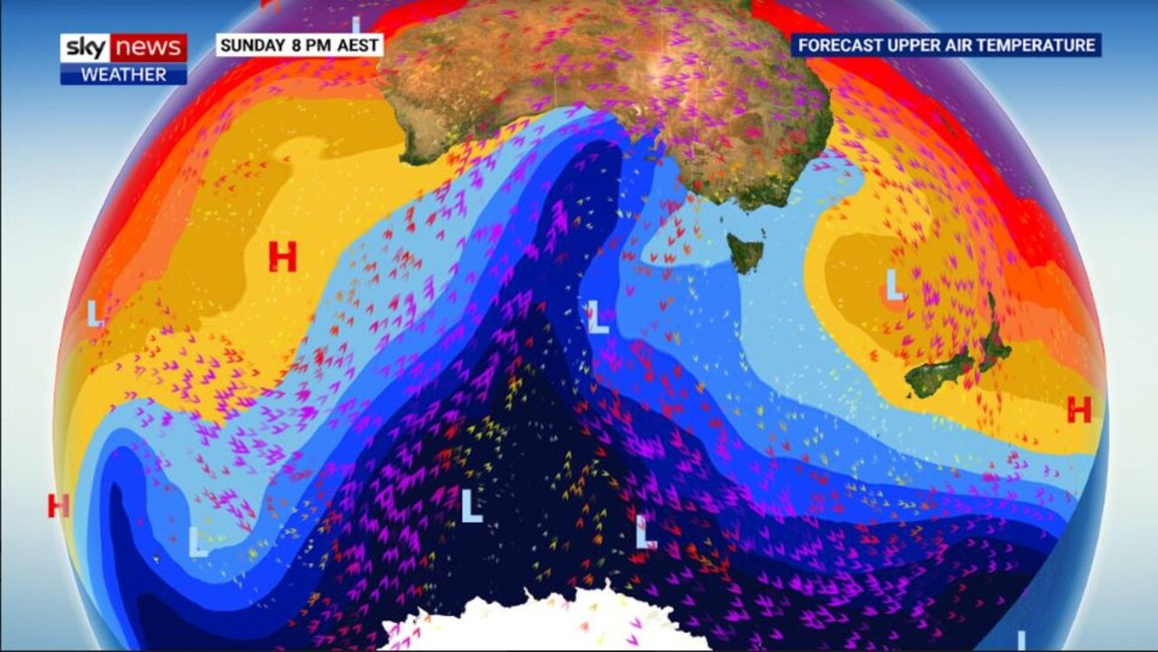 Snowfall and dangerous winds mark the arrival of a freezing winter blast into next week. Picture Sky News Weather