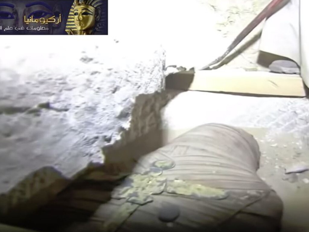 The mummy, thought to be a priest, had a solid gold cross on his chest. Picture: YouTube