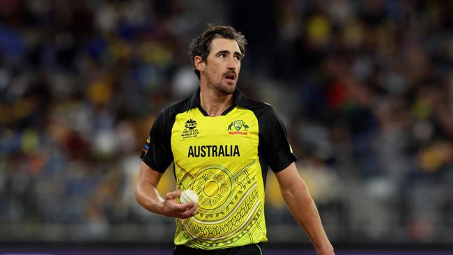 Mitchell Starc at the last T20 World Cup. Picture: Trevor Collens / AFP