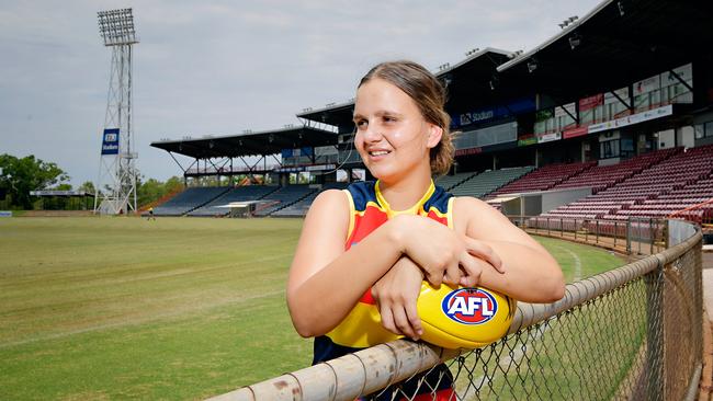 Danielle Ponter at TIO Stadium, Darwin, after being drafted into the Adelaide Crows’ AFLW team.