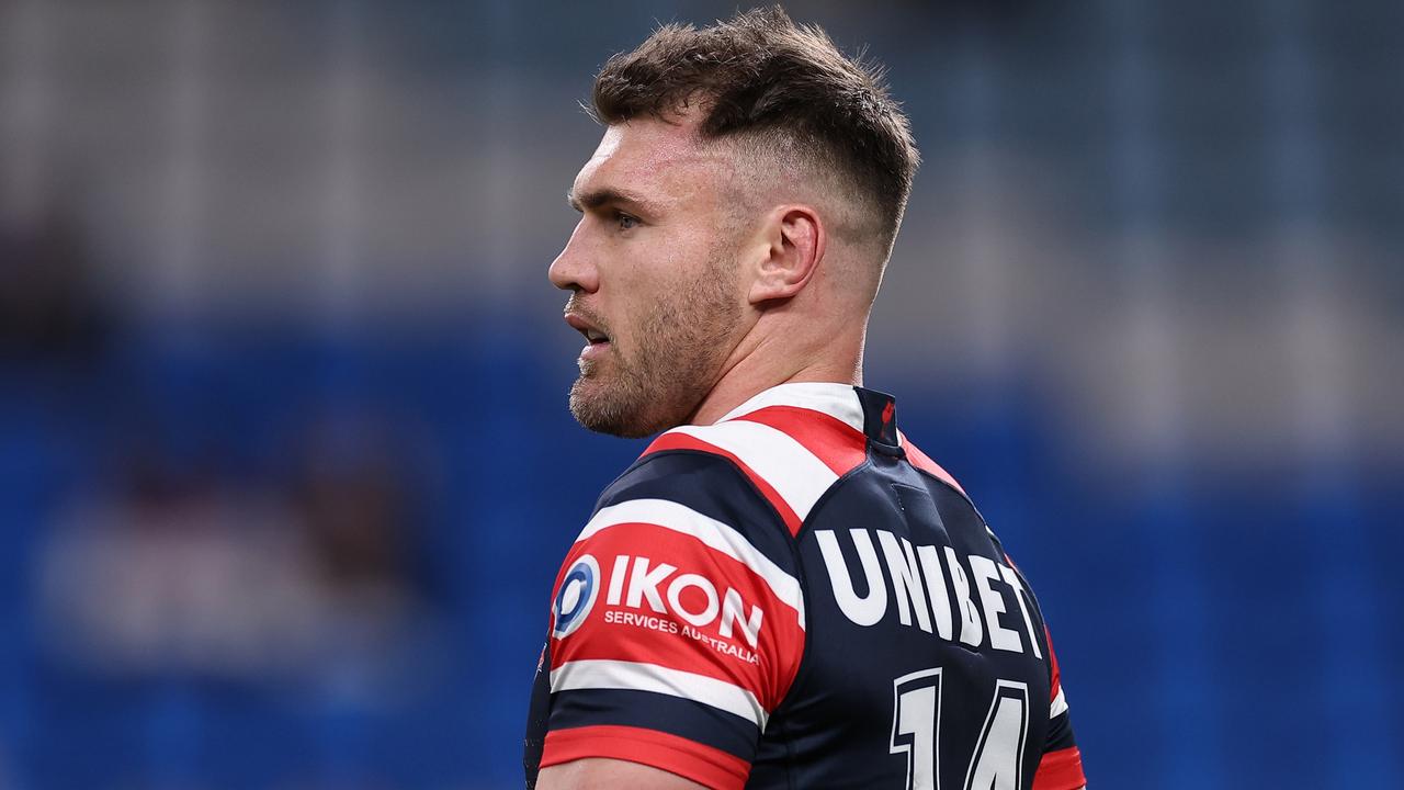 SYDNEY, AUSTRALIA - JUNE 25: Angus Crichton of the Roosters looks on during the round 17 NRL match between the Sydney Roosters and Canberra Raiders at Allianz Stadium on June 25, 2023 in Sydney, Australia. (Photo by Cameron Spencer/Getty Images)