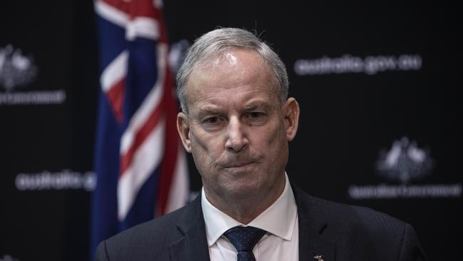 Aged Care Minister Richard Colbeck during a press conference at Parliament House in Canberra today. Picture: Gary Ramage