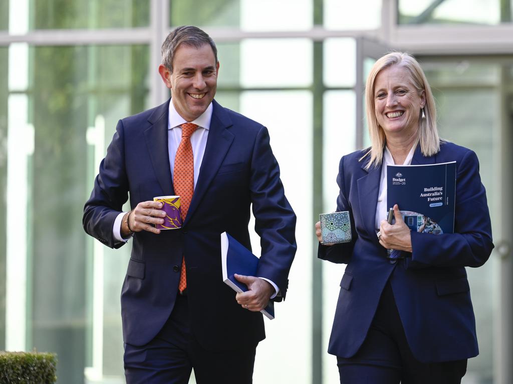 Minister for Finance of Australia, Katy Gallagher and Treasurer of Australia, Jim Chalmers with the Budget papers at Parliament House in Canberra. Picture: NewsWire