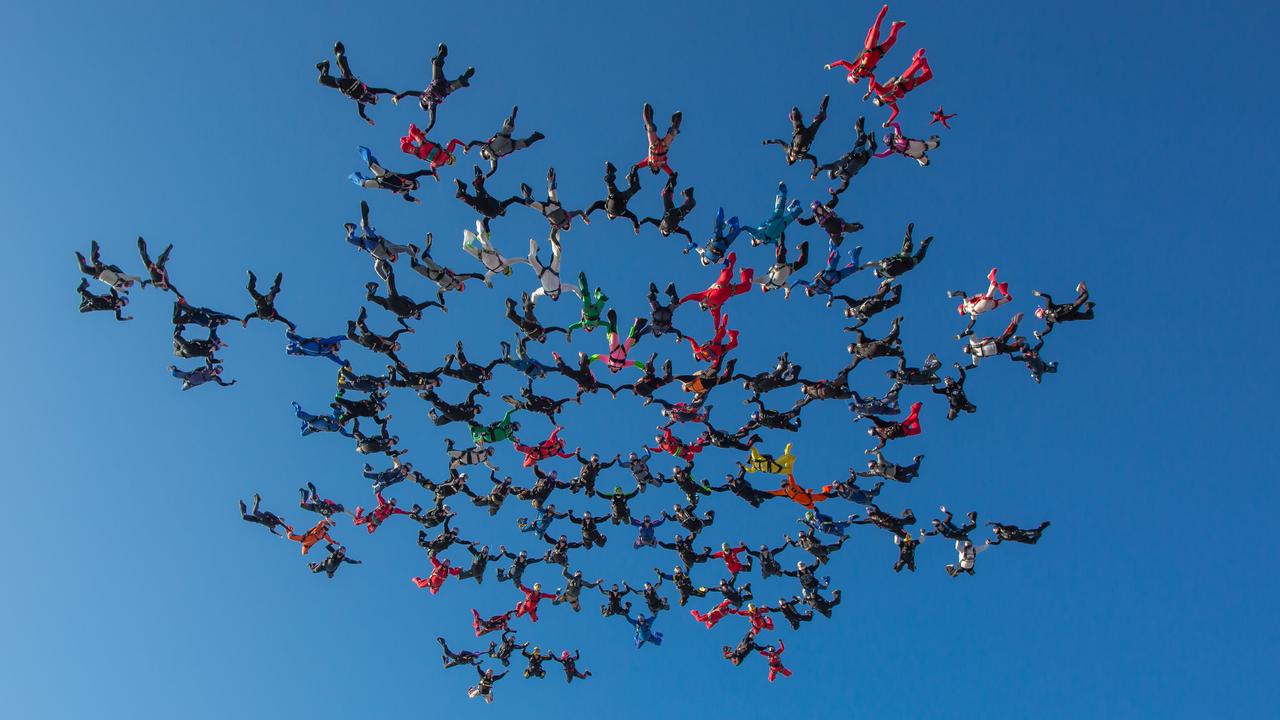 The 130 skydivers in formation over Southern California. Picture: AAP/Craig O'Brien