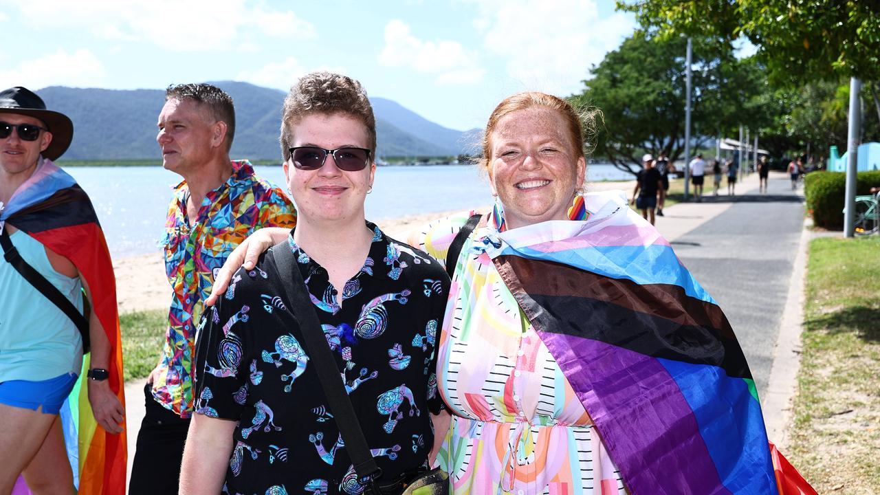 Erin Seaton marched in support of her son Matt Seaton, 16, in the parade along the Cairns Esplanade for the Pride Stride on Saturday, part of the 2024 Cairns Pride Festival. Picture: Brendan Radke