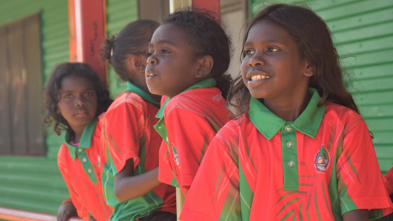 Milingimbi Community Education Centre students celebrate the school's 50th anniversary of bilingual education. Picture: Sierra Haigh