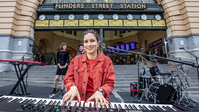 Missy Higgins filming her music video for When the Machine Starts Again at Flinders St Station on Sunday. Picture: Tim Carrafa