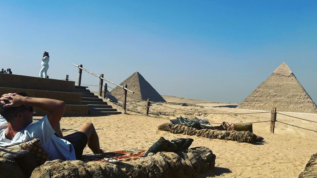 Greater Western Sydney captain Toby Greene at the pyramids of Giza in Egypt at the end of 2022. Picture: Instagram