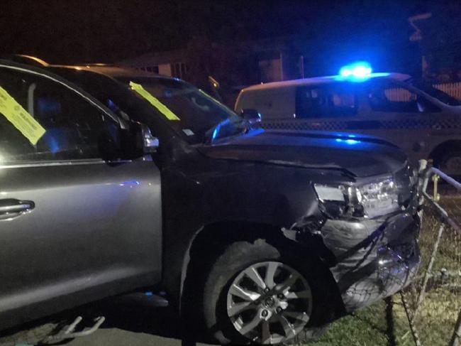 A stolen LandCruiser crashed into a fence at Charles St on Tuesday morning.