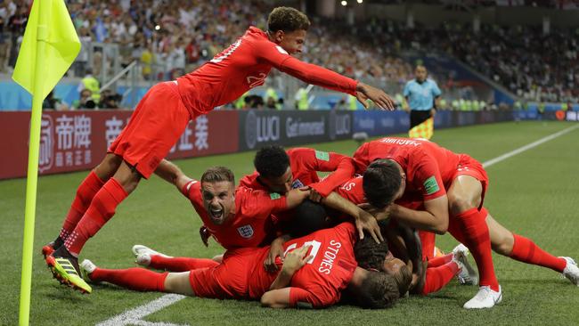 England's team celebrate. Picture: AP