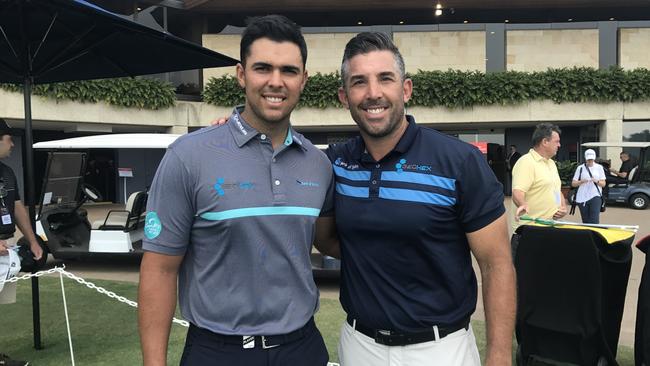 Australian golfer Dimitrios Papadatos with his manager and former NRL star Braith Anasta.