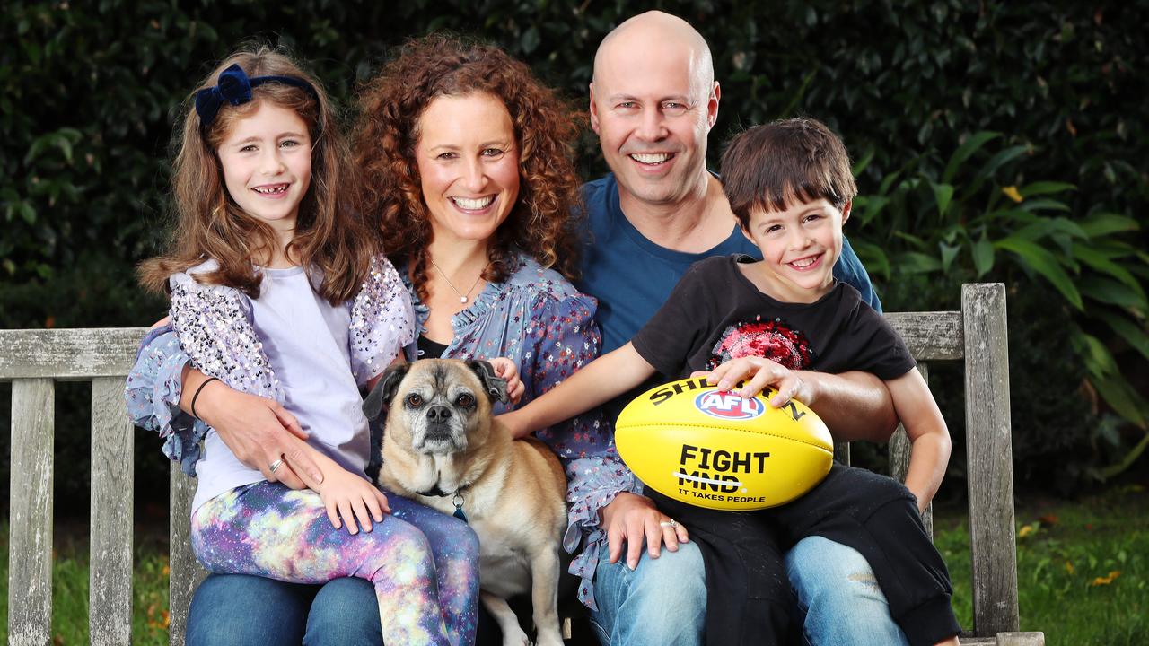 Former Treasurer Josh Frydenberg (pictured with his family) has taken up a new job with Goldman Sachs after it was rumoured he could become the next AFL boss. Picture: Rebecca Michael.