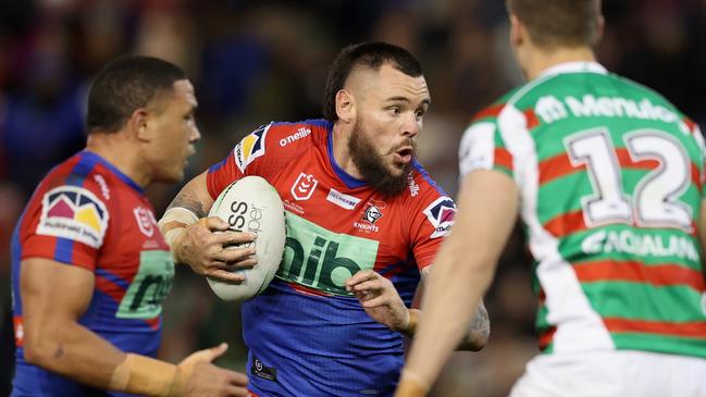 David Klemmer was sent off seconds before full-time in the Knights’ loss to South Sydney. Picture: Ashley Feder/Getty Images