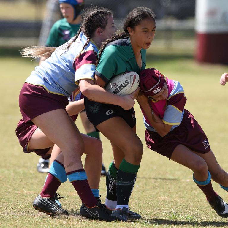 Under-12 girls' state league titles at Burleigh juniors fields Met North V South Coast. Met North's Manaia Kahotea. (Photo/Steve Holland)