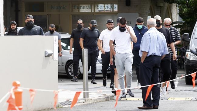 A small crowd of family, friends and associates gathered under grey skies next to Lakemba Mosque to pay their respects on Tuesday.