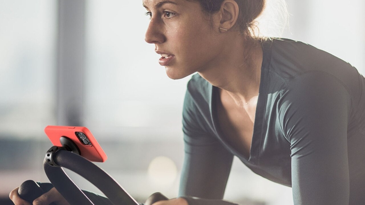 The Belkin Magnetic Fitness Phone Mount is designed to hold an Apple iPhone 13 in place on fitness equipment.