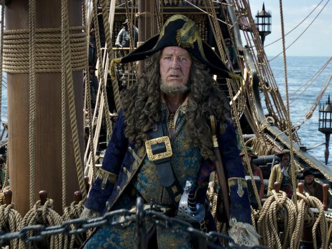 Rush’s Barbossa has appeared in every Pirates of the Caribbean movie. The first four have taken an average of $932 million at the box office