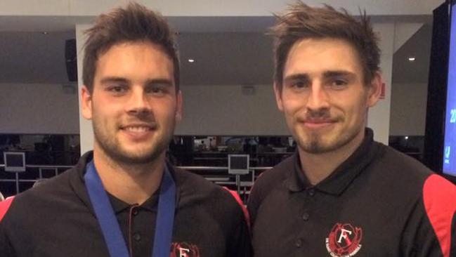 A Bomber quinella: Sam Fox (left) edged out his best mate Dale Sutton (right) to win the Nepean league’s George Osborne Medal.