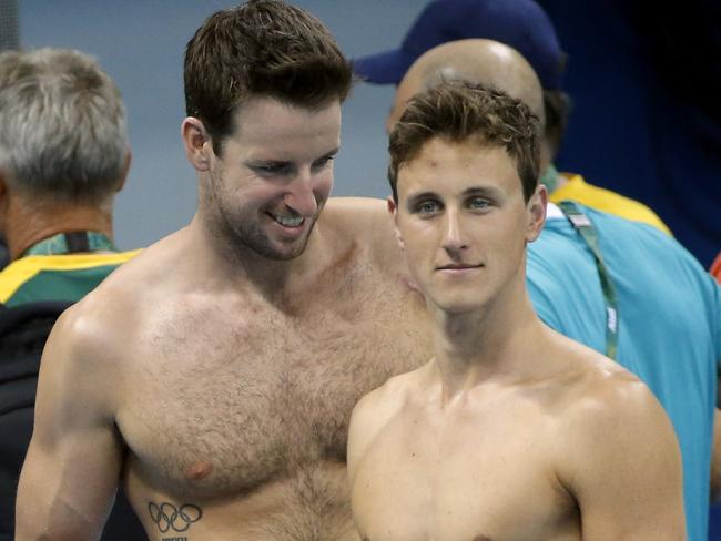 James Magnussen and Cameron McEvoy on pool deck in Rio.