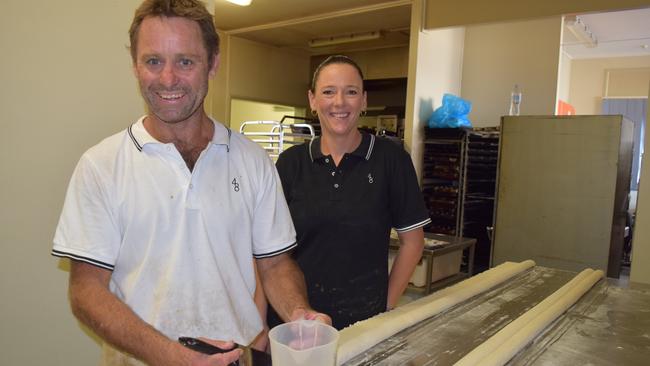 Todd and Bec Mooney after they reopened the Biggenden Bakery to an overwhelming response from the community.