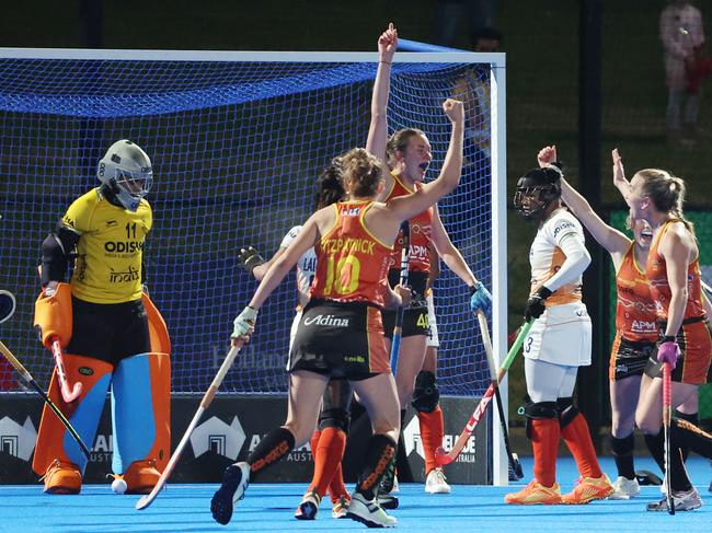 Birthday girl Pippa Morgan celebrates her maiden international goal.