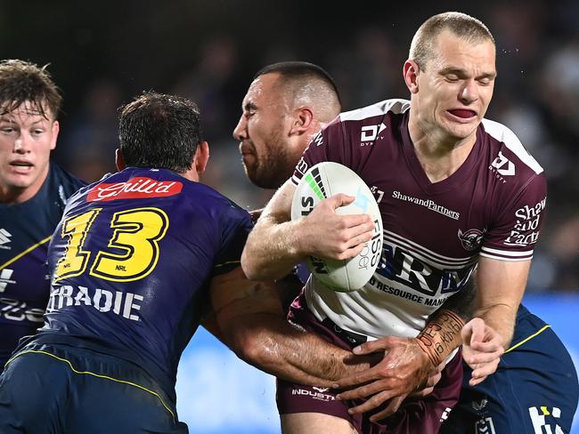 The Storm shut Tom Trbojevic out of the contest on Friday night. (Photo by Bradley Kanaris/Getty Images)