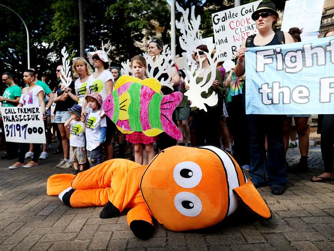 Protest at Parliament House over the issuing of a mining lease for Adani’s Carmichael coal mine. Picture: Tara Croser.