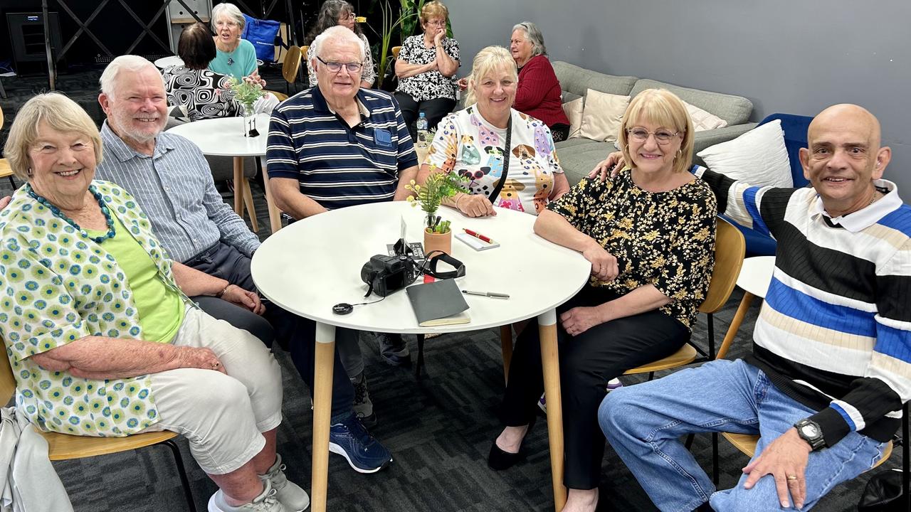 Left to right: Margo and Graeme Clarke, John Drummond, Rosie Matson, Anna Roos and Patrick Wicks at a weekly 'meet and chat'. Picture: Bridget Clarke