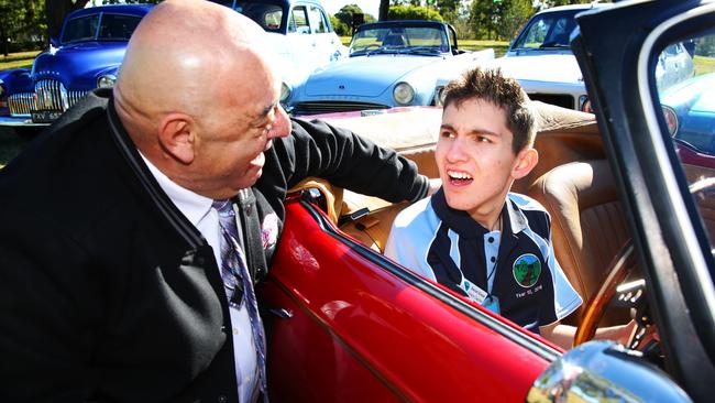 Tallowood school captain Daniel checks out Tony’s Triumph. Picture: Angelo Velardo