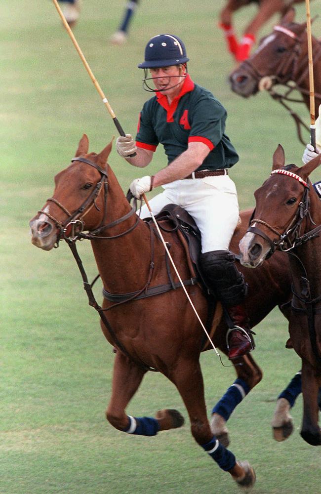 Prince Charles playing a charity polo match at Hurlingham Country Club in Buenos Aires.