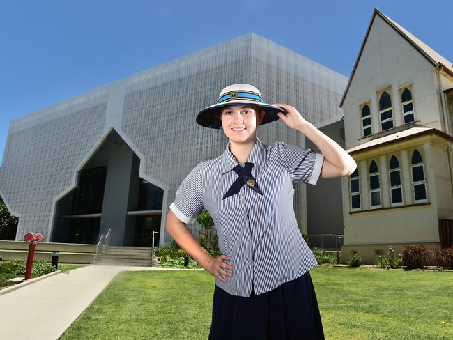 Chloe Dickinson, 17, in the new $19 million three-storey East Precinct building at St PatrickÃ•s College Townsville. Picture: Shae Beplate.