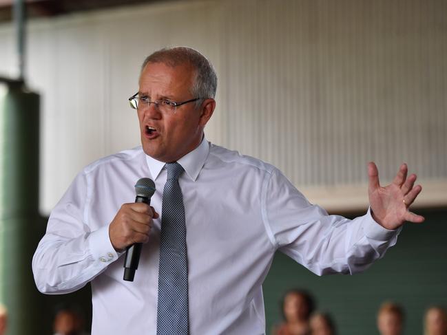 Prime Minister Scott Morrison attended a rally at the Brisbane showground, where he revealed his likely election slogan: “it’s about jobs because people matter”. Picture: AAP