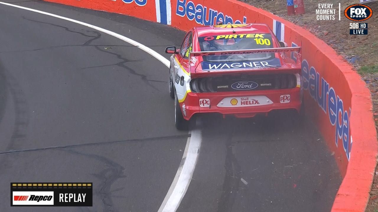 Anton de Pasquale crashed in his Dick Johnson Racing Commodore on a thrilling afternoon at Bathurst.