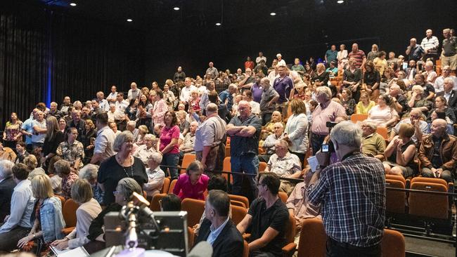 Victims of crime stand at the Toowoomba Community Safety Forum at Empire Theatre. Picture: Kevin Farmer