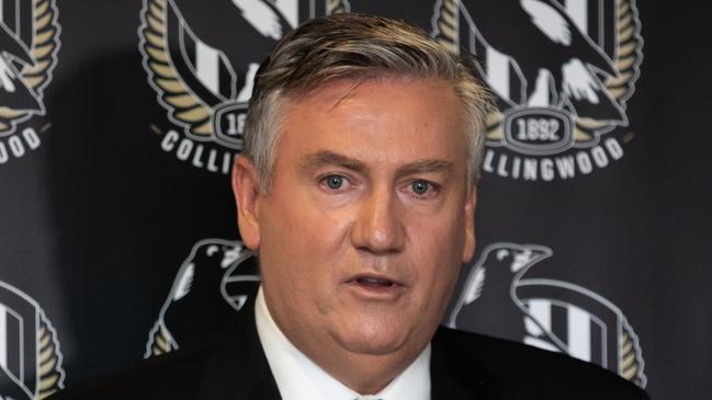 MELBOURNE, AUSTRALIA – FEBRUARY 09: Eddie McGuire resigns effective immediately as Collingwood Football Club President whilst speaking to the media during a Collingwood Magpies AFL press conference at the Holden Centre on February 09, 2021 in Melbourne, Australia. (Photo by Mackenzie Sweetnam/Getty Images)