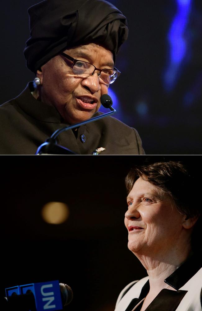 Liberian President Ellen Johnson Sirleaf and former New Zealand Prime Minister Helen Clark Picture: SIA KAMBOU and EDUARDO MUNOZ ALVAREZ / various sources / AFP