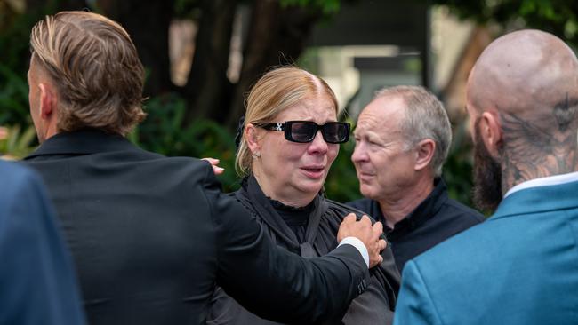 Mourners outside the funeral ceremony for Savana Calvo. Picture: Thomas Lisson