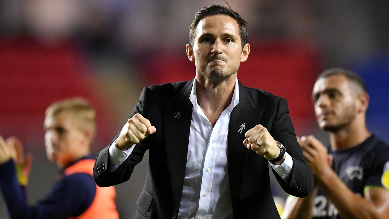 Frank Lampard celebrates Derby’s opening match win.