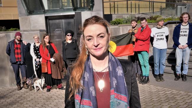 Faith Tkalac, Jari Wise’s mother, outside the Supreme Court with Jari supporters. Picture: Kenji Sato