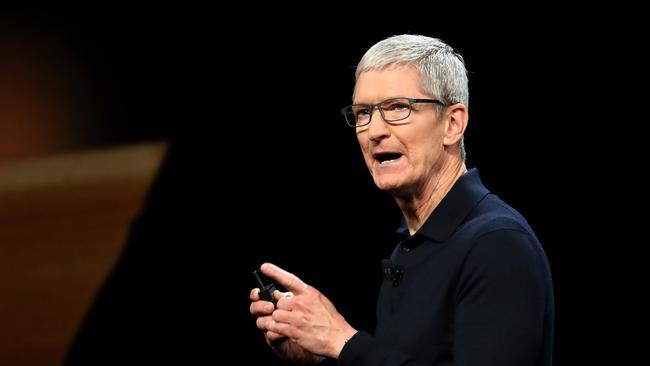 SAN JOSE, CA - JUNE 04: Apple CEO Tim Cook speaks during the 2018 Apple Worldwide Developer Conference (WWDC) at the San Jose Convention Center on June 4, 2018 in San Jose, California. The WWDC runs through June 8.   Justin Sullivan/Getty Images/AFP == FOR NEWSPAPERS, INTERNET, TELCOS & TELEVISION USE ONLY ==