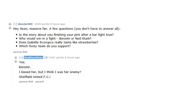 Sean Bean’s Reddit AMA.