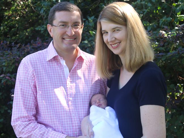 Julian Leeser his wife Joanna after the birth of their son James. Picture: Supplied