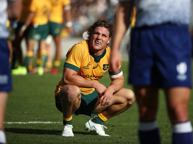 Wallabies captain Michael Hooper waits for a TMO decision during the Bledisloe Cup defeat. Picture: Getty