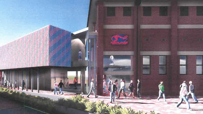 An artist's impression of how the new Norwood Oval clubrooms would look from Woods St. Source: Supplied.