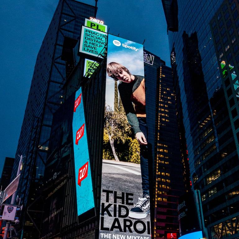 The Kid Laroi's Spotify ad in Times Square. Picture: Twitter