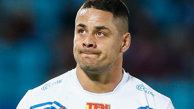 Jarryd Hayne watches on during the Titans’ loss to the Broncos.