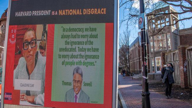 A truck calling the president of Harvard a disgrace drives around Harvard University in Cambridge, Massachusetts on December 12, 2023. Picture: Getty Images North America/AFP