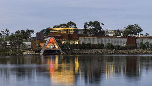 The new Pharos wing at Mona (left). Picture: MONA/JESSE HUNNIFORD